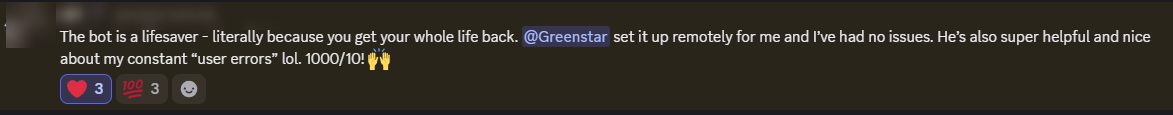Player review from our Discord (names hidden)