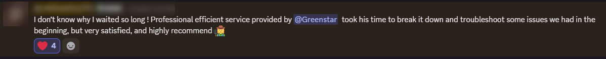 Player review from our Discord (names hidden)