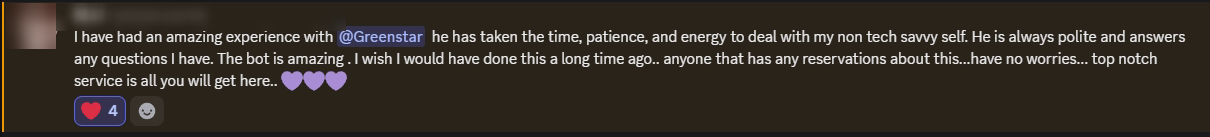 Player review from our Discord (names hidden)
