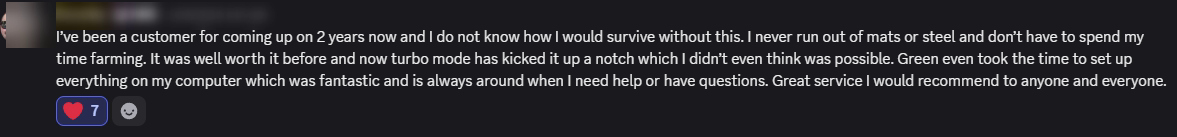 Player review from our Discord (names hidden)