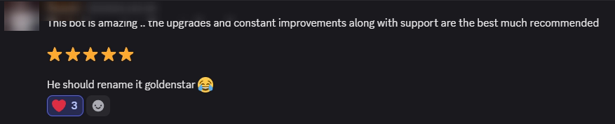 Player review from our Discord (names hidden)