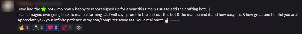 Player review from our Discord (names hidden)