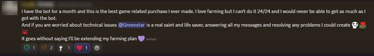 Player review from our Discord (names hidden)
