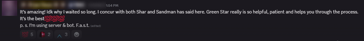 Player review from our Discord (names hidden)