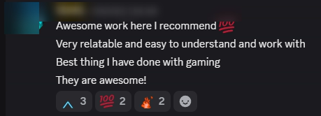 Player review from our Discord (names hidden)
