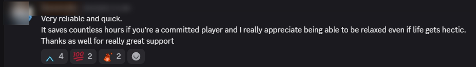 Player review from our Discord (names hidden)
