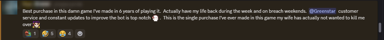 Player review from our Discord (names hidden)