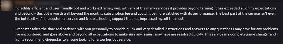 Player review from our Discord (names hidden)