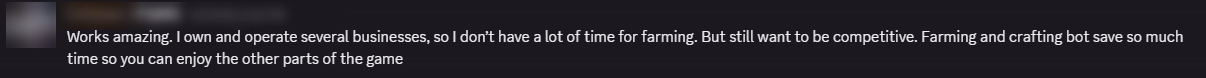 Player review from our Discord (names hidden)