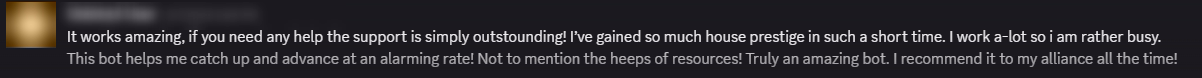 Player review from our Discord (names hidden)