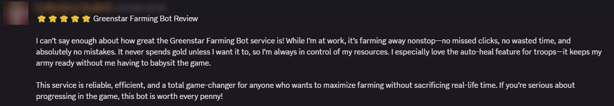 Player review from our Discord (names hidden)