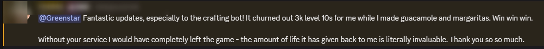 Player review from our Discord (names hidden)