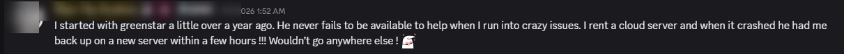 Player review from our Discord (names hidden)
